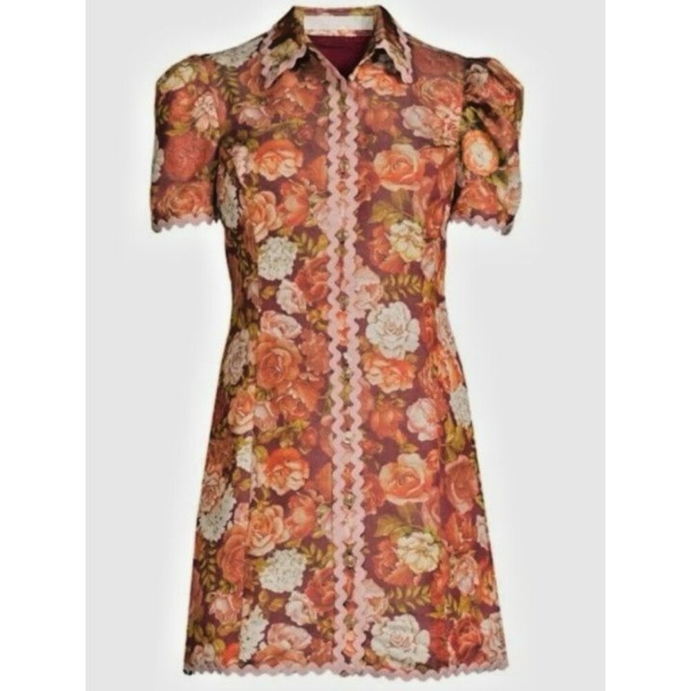 Rachel Parcell Floral Scallop Trim Shirt Dress Puff Sleeve Women's size 6 NWT